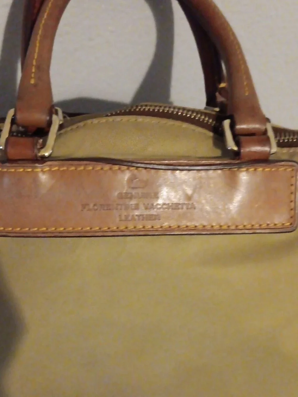 Vintage 1975 Dooney & Bourke Olive Green Tote Bag with Brown Leather Trim